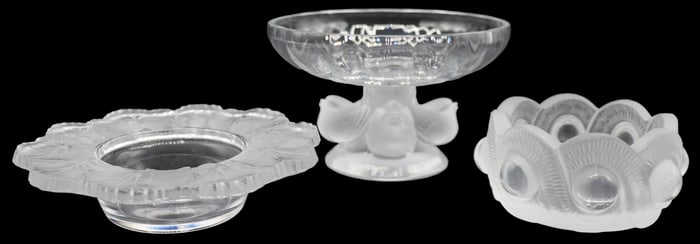 3 French Lalique Frosted Glass Dishes