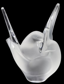 French Lalique Crystal "Sylvie" Two Doves Flower Vase