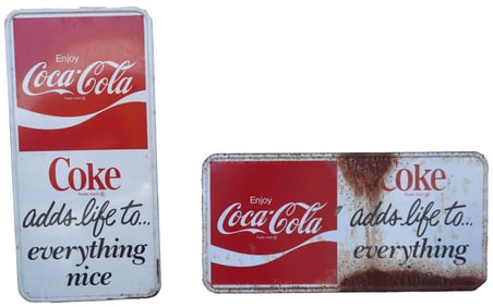 (2) Vintage Metal 1970s Coca-Cola Signs