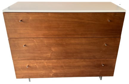 White Formica-Like Top & Sides 3 Drawer Walnut Chest