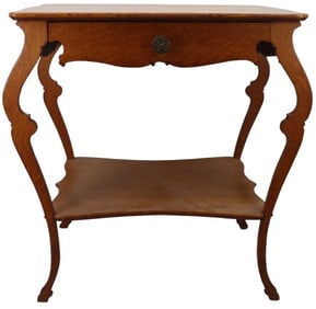 Small Antique Art Nouveau Golden Oak End Table With Drawer