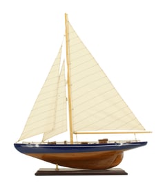 Lacquered Wood & Fabric Model Sailing Yacht