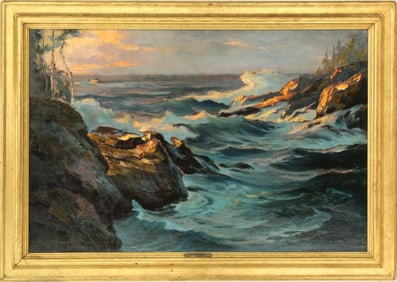 Lester Chaney (1907-1998) American, Oil Painting "Afterglow" Presque Isle, Michigan