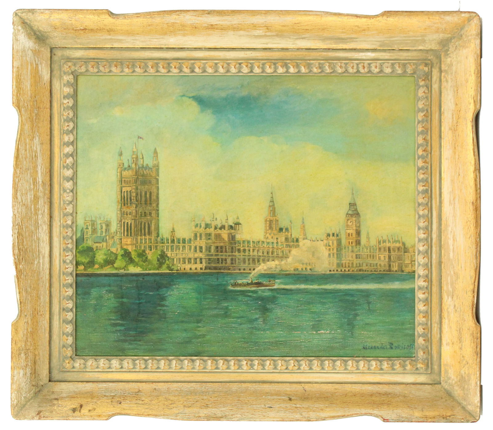 Alexander Borisoff 1952 Oil on Canvas Painting of the Houses of Parliament London (1 of 16)