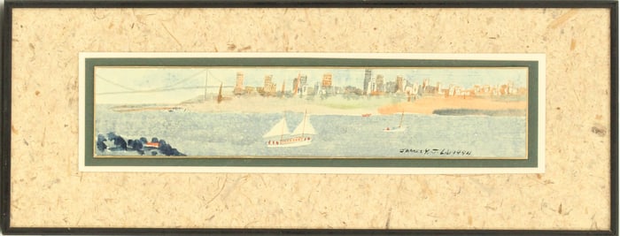 Yeh-Jau James Liu (1910-2003) Chinese American, Sailboats on San Francisco Bay Watercolor on Paper