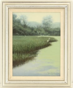 Marc Hanson (Born 1955) American, Oil on Linen Painting of Egrets in a Marsh
