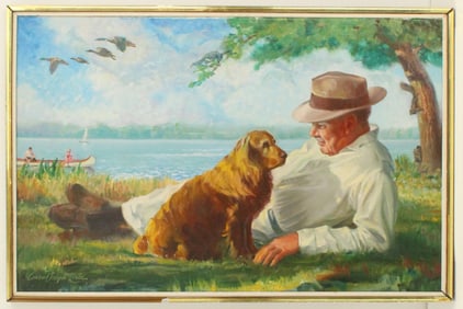 Conrad J. Linke, Jr. (1892-1995) American, Man and Dog Oil on Canvas