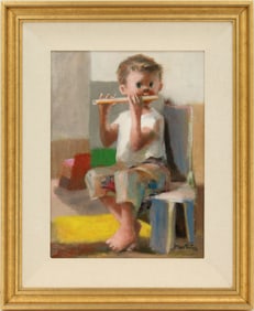 Jose Montanes (1918-1998) Spanish, "Clear Notes" Original Mixed Media Painting of a Young Boy