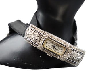 Sterling Silver Ladies Longines Wrist Watch With Diamonds