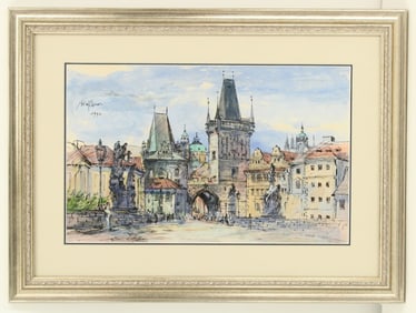 Ema Blazkova (1924-2003) Czechoslovakian, Prague Cityscape Mixed Media on Paper
