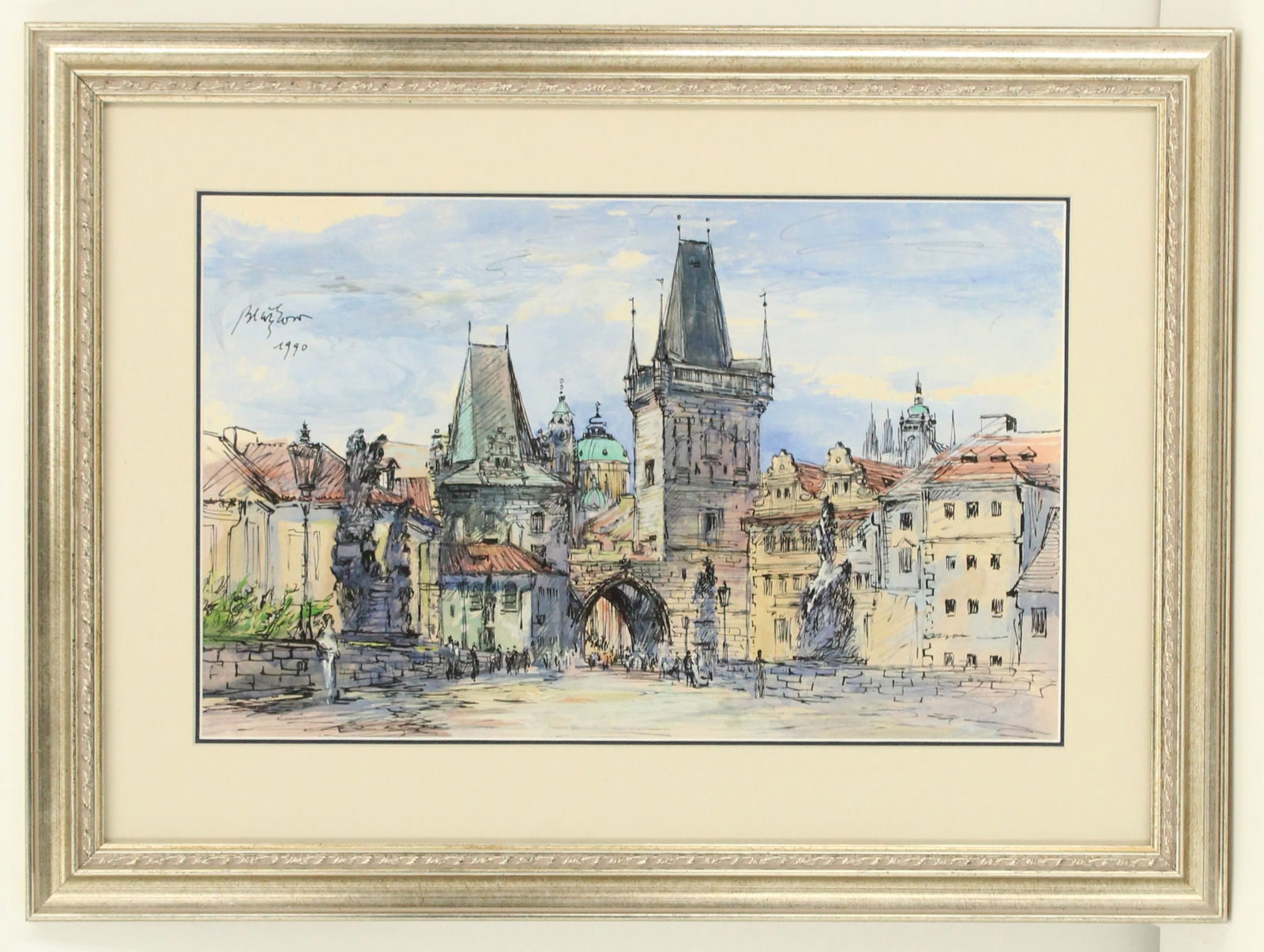 Ema Blazkova (1924-2003) Czechoslovakian, Prague Cityscape Mixed Media on Paper (1 of 11)