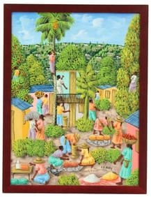 L.Y. Alaby (20th Century) Haitian,  Haitian Village Scene Oil on Canvas