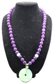 Handcrafted Sterling, Amethyst, and Jade Necklace