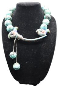 Handcrafted Sterling and Turquoise Necklace with a Cloisonne Nail Guard Pendant