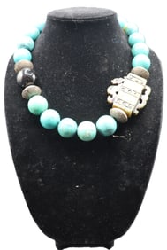 Handcrafted Sterling, Turquoise, Jade, and Black Onyx Necklace