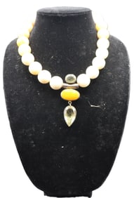 Handcrafted Sterling, Yellow Jade, Amber, and Citrine Necklace