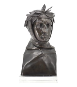 Early 20th Century Fine Chasing Figural Bronze Dante Alighieri Bust