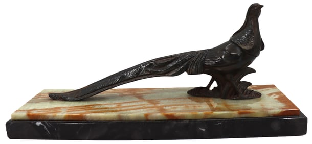 Spelter Pheasant Statue on Marble Base