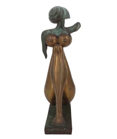 Art Deco Design Signed Bronze Figural Sculpture with Seashell
