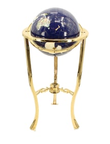 Semi-Precious Gemstone Globe on Brass Stand with Compass