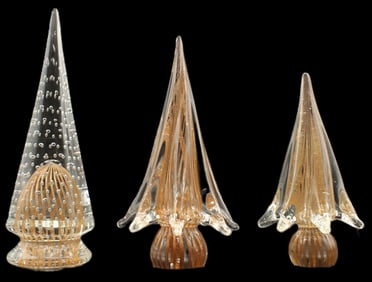 Alfredo Barbini (1912-2007) Italian, 3 Vintage Murano Art Glass Christmas Trees