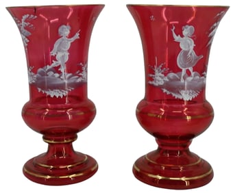 Pair of Early 20th Century Ruby Glass Vases
