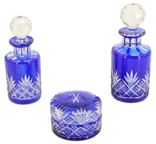 3 Cobalt Crystal Cut To Clear Set