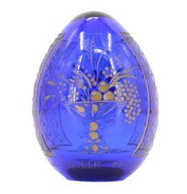 A La Vielle Russie Glass Cobalt & Gilt Pattern Egg