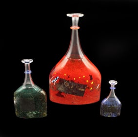 Erik Bertil Vallien (Born 1938) Swedish, (3) Kosta Boda "Satellite" Art Glass Decanters