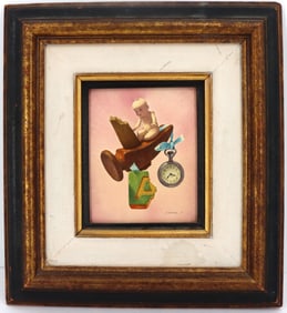 Irvin Cowen (Born 1922) American, Surrealist Still Life Oil on Panel