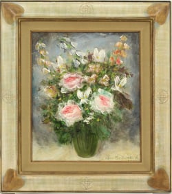 Jacques Michel G. Dunoyer (1933-2000) French, Oil Painting Still Life "Flowers in a Vase"