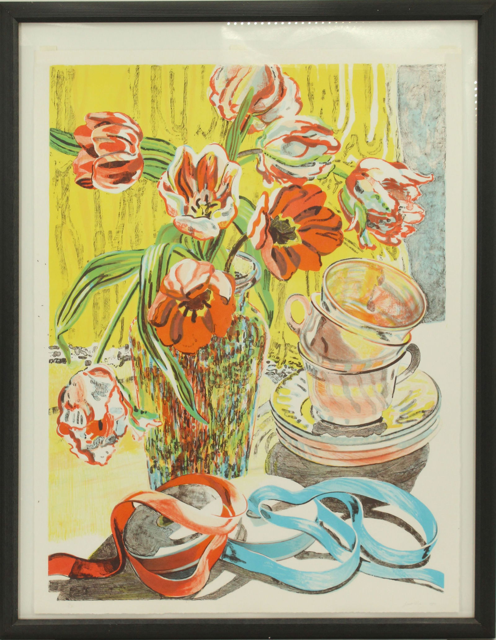 Janet Fish (Born 1938) American, Lithograph in Colors Print "Still Life with Tulips" (1 of 13)