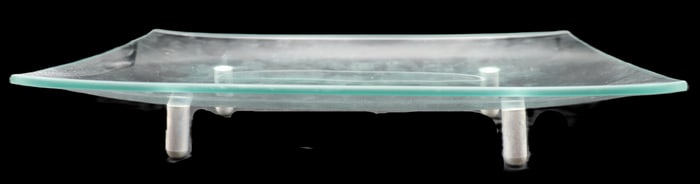 Transparent Green-Hued Art Glass Tray with Legs