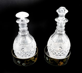 (2) Glass Decanters with Holders