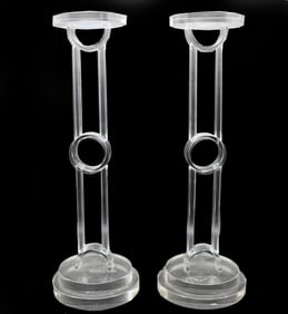 (2) Lazy Susan Crystal Circle Pillar Candlesticks