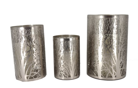 (3) Modern Metal Forest Cutout Pattern Candle Holders with Electric Candles