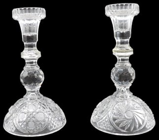 (2) Art Nouveau Cut Glass Candlesticks