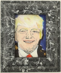 Iris Daniels (1959-2024) German, Small Oil on Board Portrait of Donald Trump