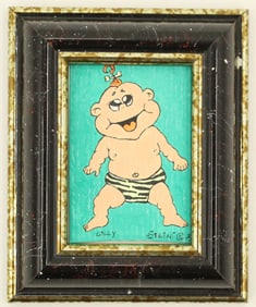 Iris Daniels (1959-2024) German, Small Oil on Board Illustration of a Cartoon Baby