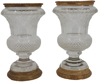Pair of French Ormolu Crystal Mounted Vases