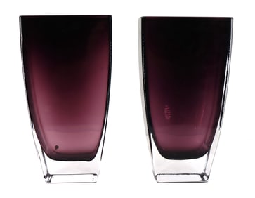 (2) Polish Krosno Modernist Cranberry Glass Vases