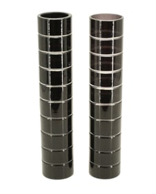 (2) Mid Century Modern Black Glass Vases