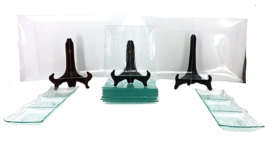 15 Green Transparent Art Glass Plates