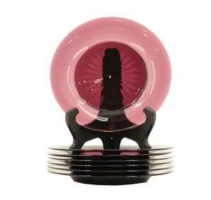 Set of 7 Pink Translucent Glass Salad Plates