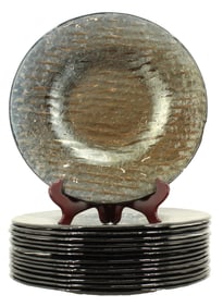 Set of 14 Bronze Toned Art Glass Decorative Charger Plates