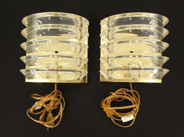 Pair of Brass and Lucite Wall Mounted Lights