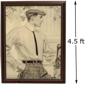 Large Vintage Cluett Shirts Tin Sign Golfer Advertisement