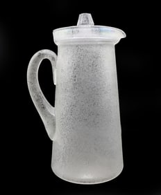 Vintage 1960s Overshot Frosted Glass Pitcher with Lid