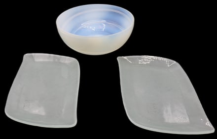 3 Frosted Art Glass Pieces