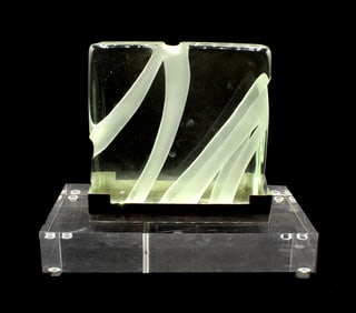 Abstract Square Art Glass Sculpture with Metal Stand and Acrylic Base